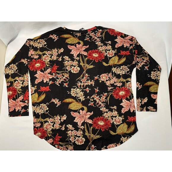 Well Worn Womens Soft V Neck Black Floral‎ Long Sleeve Top Pullover Size Large - Picture 2 of 9